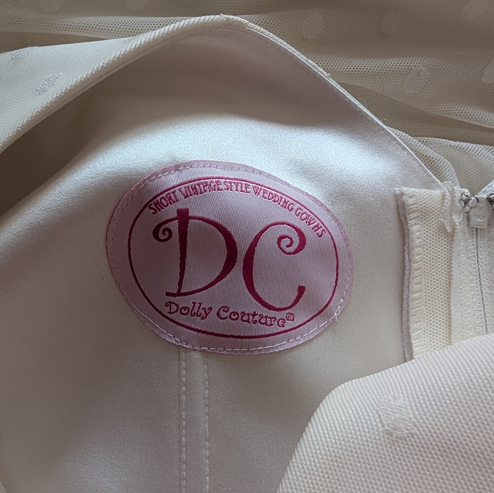 Dolly Parton Couture Bride White Polka dot Swing Wedding Dress Lg Retro Vintage - Picture 8 of 13